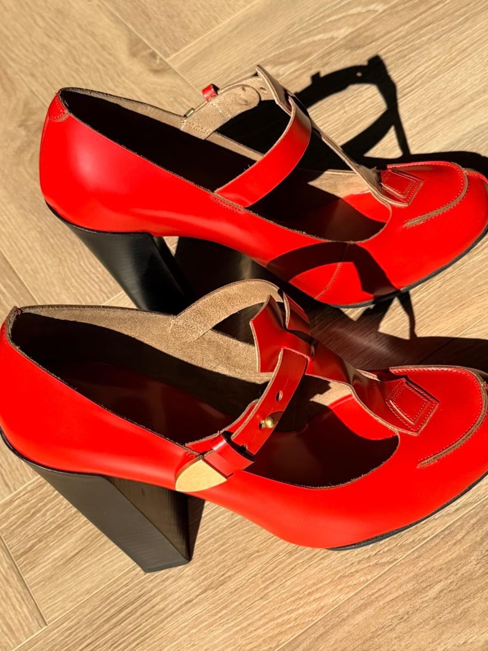 Chloe Leather Mary Jane Block Heel Pumps Harvard SPAZZ CALF 306 GINGER - Picture 5 of 12